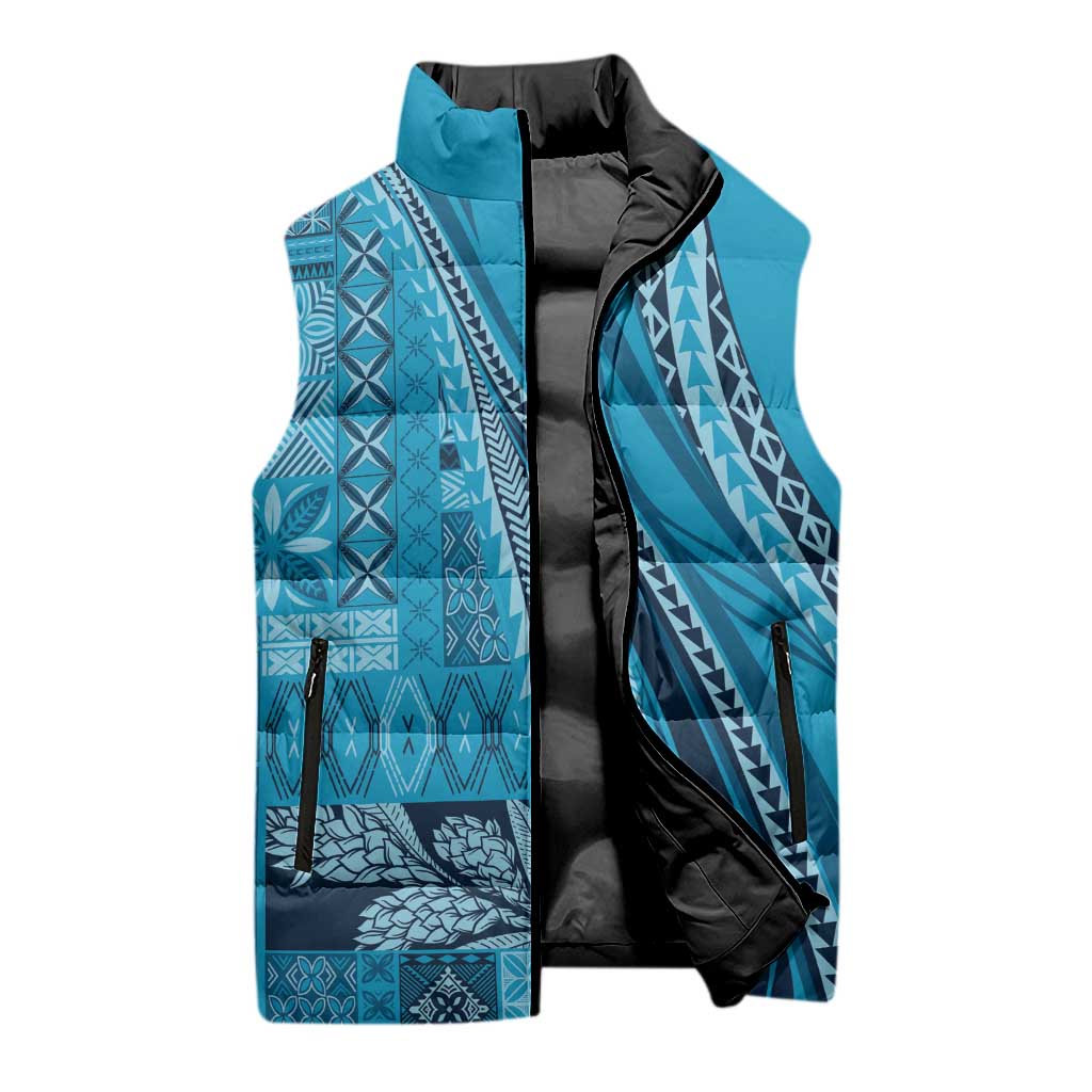 Pasifika Women's Day - Samoa Siapo Malu Tattoo Inspired Sleeveless Puffer Jacket Turquoise LT7 - Polynesian Pride