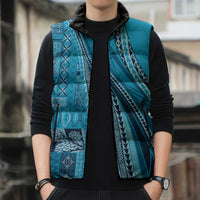 Pasifika Women's Day - Samoa Siapo Malu Tattoo Inspired Sleeveless Puffer Jacket Turquoise LT7 - Polynesian Pride