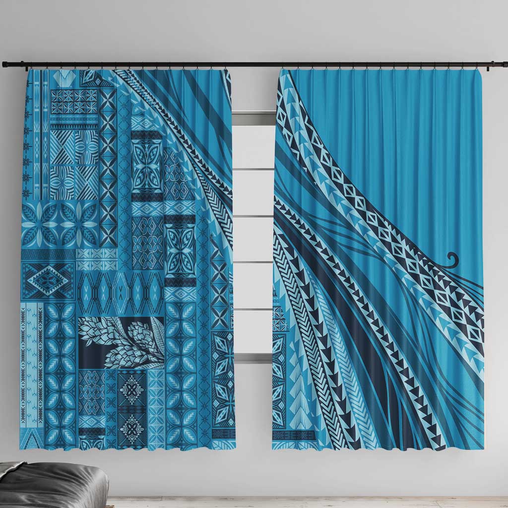 Pasifika Women's Day - Samoa Siapo Malu Tattoo Inspired Window Curtain Turquoise LT7 With Hooks Turquoise - Polynesian Pride
