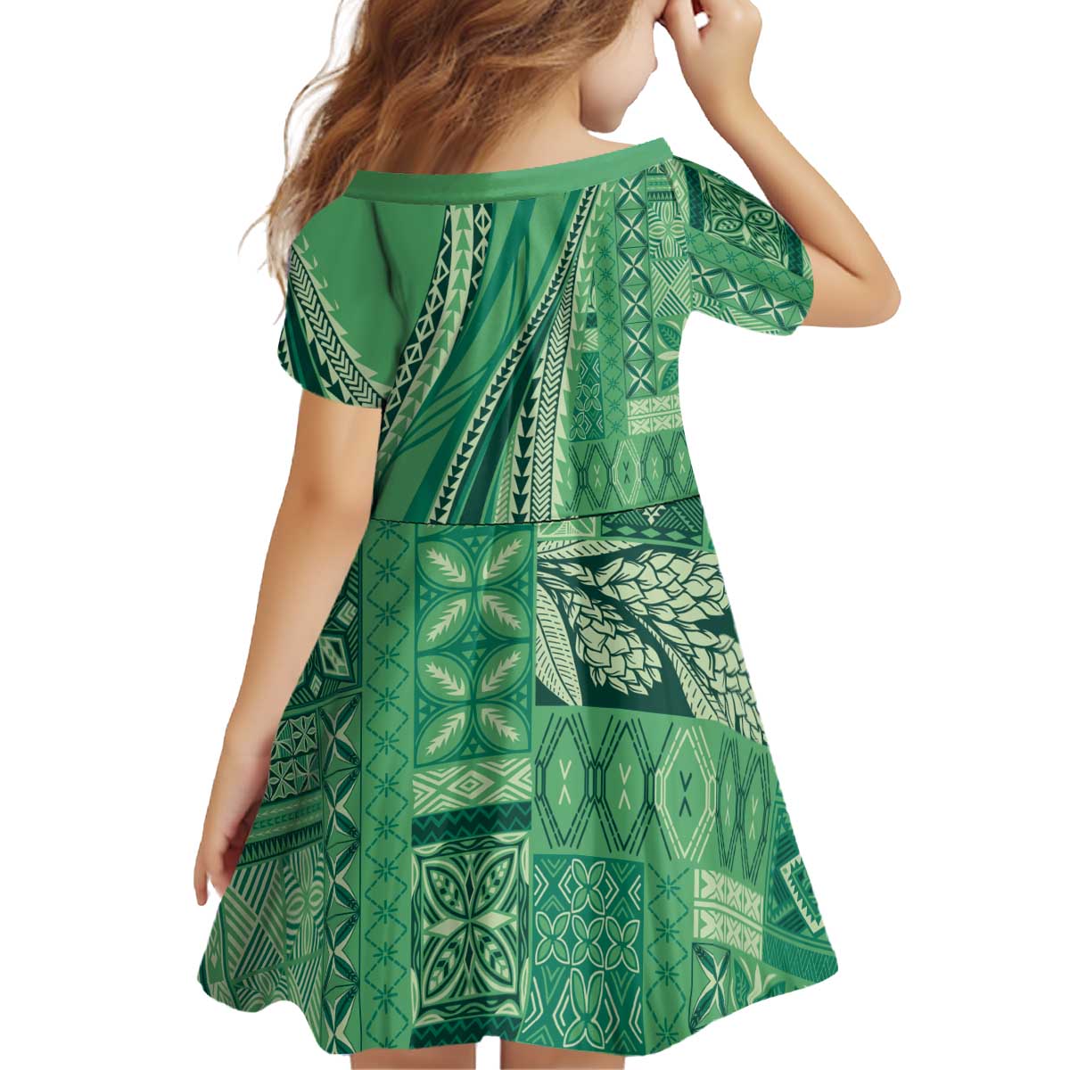 Pasifika Women's Day - Samoa Siapo Malu Tattoo Inspired Kid Short Sleeve Dress Jade LT7 - Polynesian Pride
