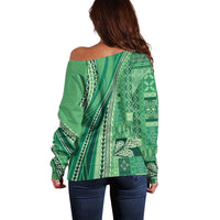 Pasifika Women's Day - Samoa Siapo Malu Tattoo Inspired Off Shoulder Sweater Jade LT7 - Polynesian Pride