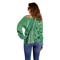 Pasifika Women's Day - Samoa Siapo Malu Tattoo Inspired Off Shoulder Sweater Jade LT7 - Polynesian Pride