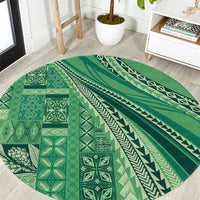 Pasifika Women's Day - Samoa Siapo Malu Tattoo Inspired Round Carpet Jade LT7 Jade - Polynesian Pride