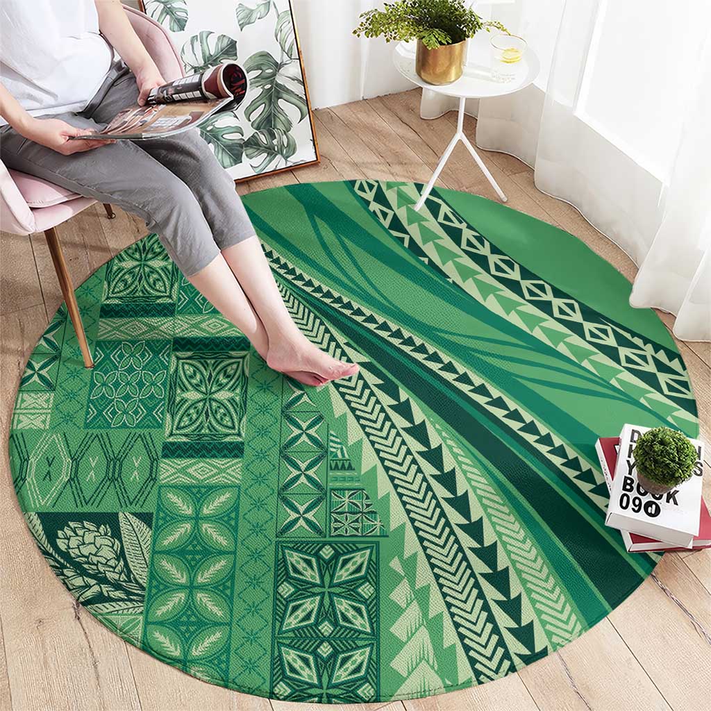 Pasifika Women's Day - Samoa Siapo Malu Tattoo Inspired Round Carpet Jade LT7 - Polynesian Pride