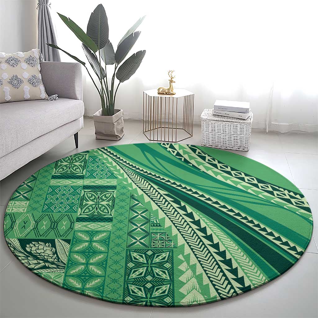 Pasifika Women's Day - Samoa Siapo Malu Tattoo Inspired Round Carpet Jade LT7 - Polynesian Pride