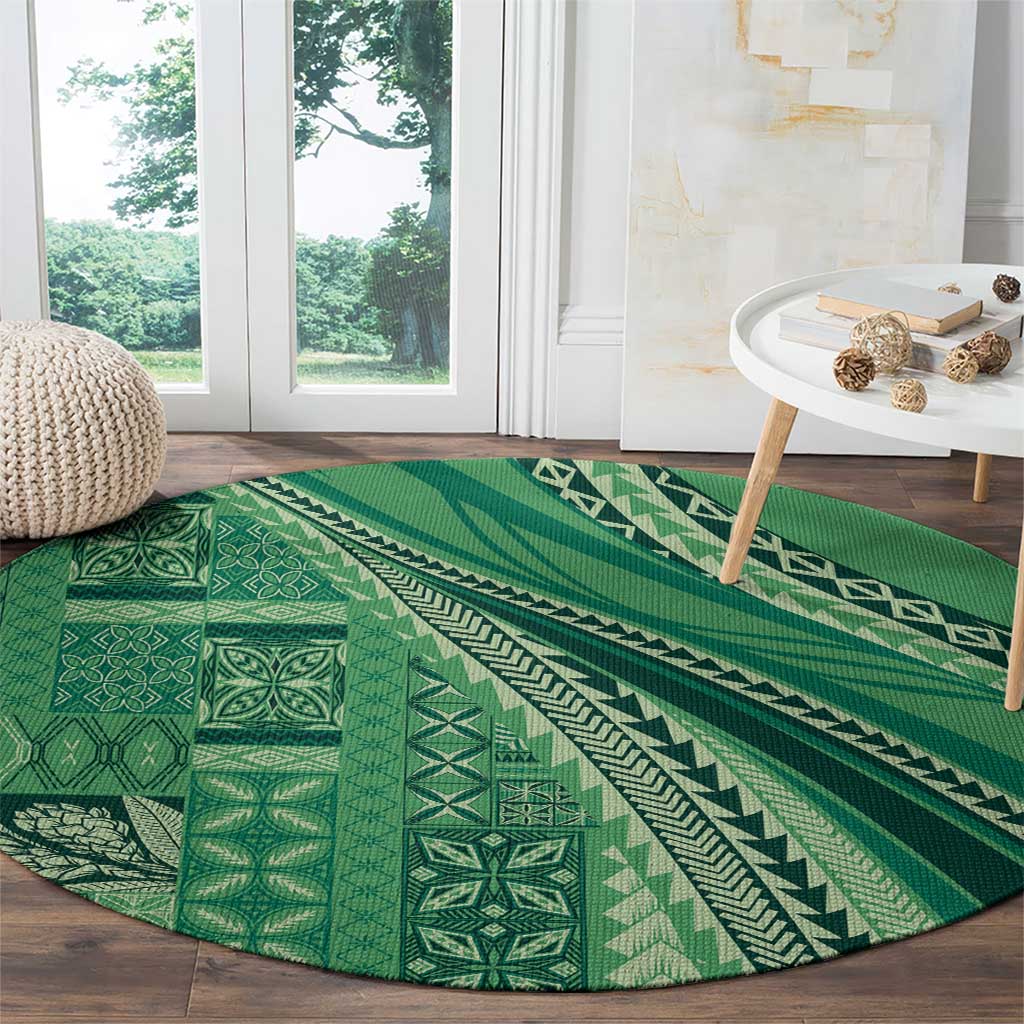 Pasifika Women's Day - Samoa Siapo Malu Tattoo Inspired Round Carpet Jade LT7 - Polynesian Pride