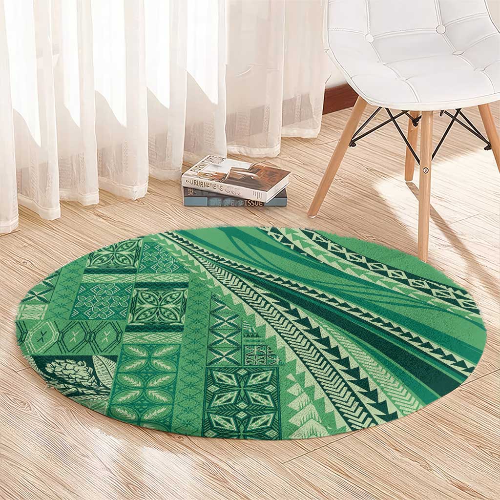 Pasifika Women's Day - Samoa Siapo Malu Tattoo Inspired Round Carpet Jade LT7 - Polynesian Pride