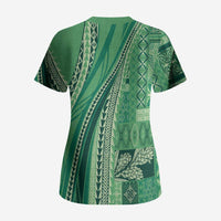 Pasifika Women's Day - Samoa Siapo Malu Tattoo Inspired Scrub Top Jade LT7 - Polynesian Pride