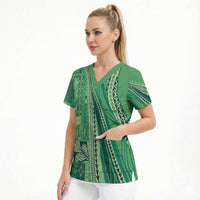 Pasifika Women's Day - Samoa Siapo Malu Tattoo Inspired Scrub Top Jade LT7 - Polynesian Pride