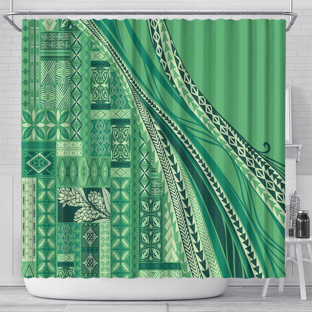 Pasifika Women's Day - Samoa Siapo Malu Tattoo Inspired Shower Curtain Jade LT7 - Polynesian Pride