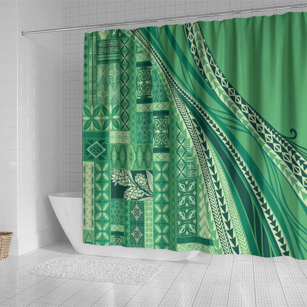 Pasifika Women's Day - Samoa Siapo Malu Tattoo Inspired Shower Curtain Jade LT7 - Polynesian Pride