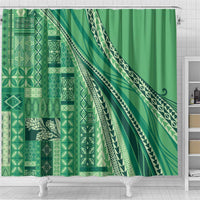 Pasifika Women's Day - Samoa Siapo Malu Tattoo Inspired Shower Curtain Jade LT7 - Polynesian Pride