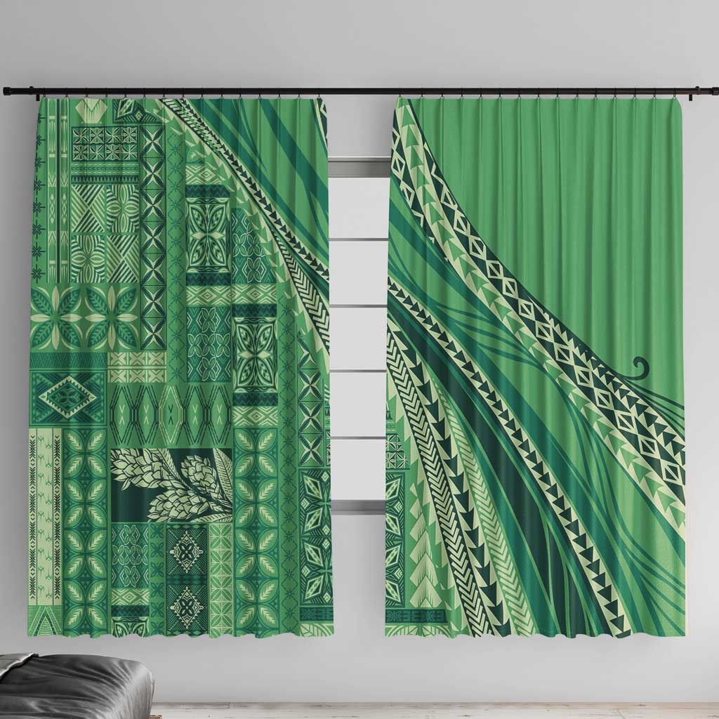 Pasifika Women's Day - Samoa Siapo Malu Tattoo Inspired Window Curtain Jade LT7 With Hooks Jade - Polynesian Pride