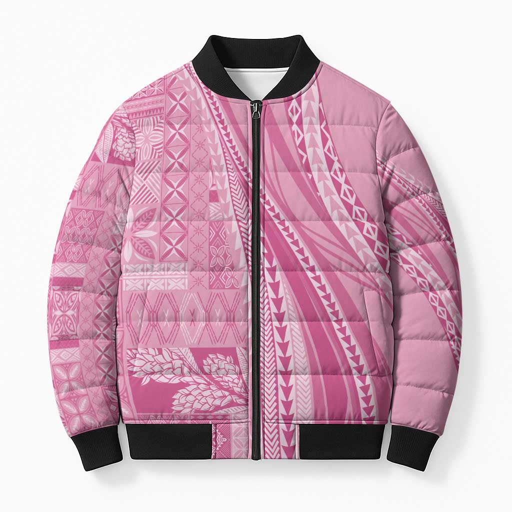 Pasifika Women's Day - Samoa Siapo Malu Tattoo Inspired Bomber Puffer Jacket Pink LT7 Unisex Pink - Polynesian Pride