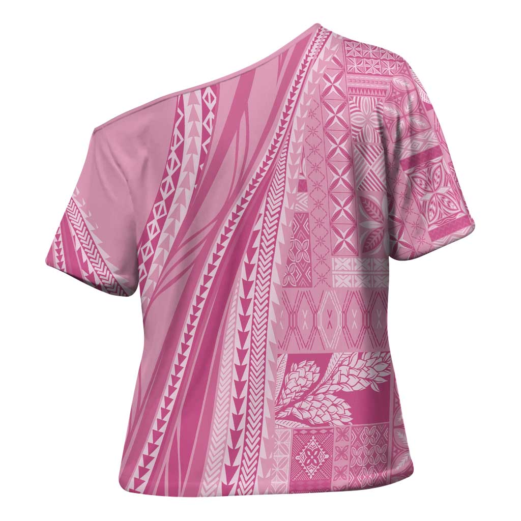 Pasifika Women's Day - Samoa Siapo Malu Tattoo Inspired Cross Shoulder Shirt Pink LT7 - Polynesian Pride