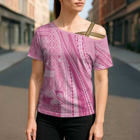 Pasifika Women's Day - Samoa Siapo Malu Tattoo Inspired Cross Shoulder Shirt Pink LT7 - Polynesian Pride