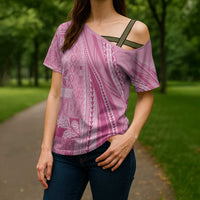 Pasifika Women's Day - Samoa Siapo Malu Tattoo Inspired Cross Shoulder Shirt Pink LT7 - Polynesian Pride