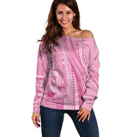 Pasifika Women's Day - Samoa Siapo Malu Tattoo Inspired Off Shoulder Sweater Pink LT7 Women Pink - Polynesian Pride