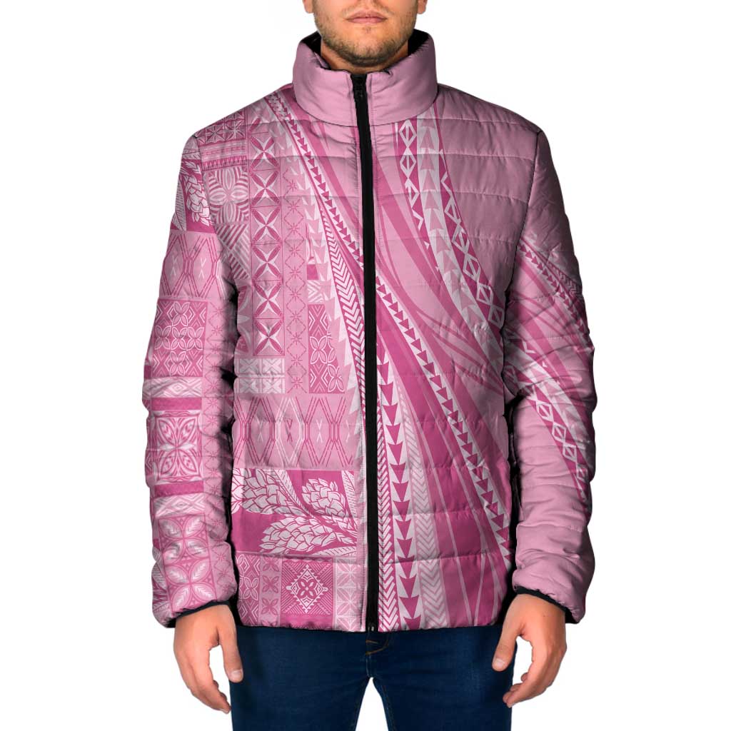 Pasifika Women's Day - Samoa Siapo Malu Tattoo Inspired Padded Jacket Pink LT7 Men Pink - Polynesian Pride