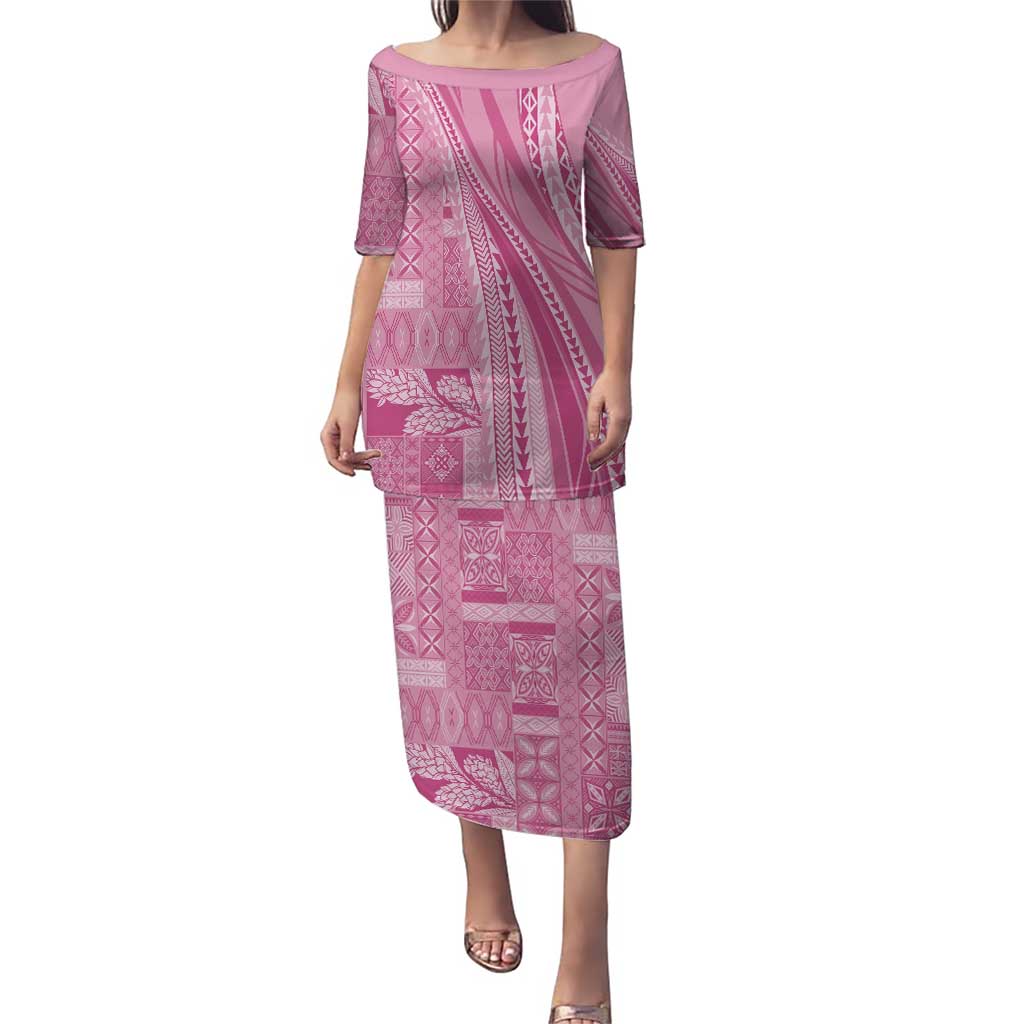Pasifika Women's Day - Samoa Siapo Malu Tattoo Inspired Puletasi Pink LT7 Long Dress Pink - Polynesian Pride