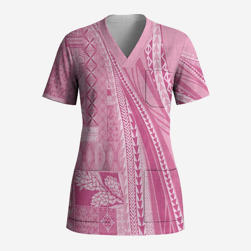 Pasifika Women's Day - Samoa Siapo Malu Tattoo Inspired Scrub Top Pink LT7 Adult Pink - Polynesian Pride