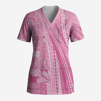 Pasifika Women's Day - Samoa Siapo Malu Tattoo Inspired Scrub Top Pink LT7 Adult Pink - Polynesian Pride