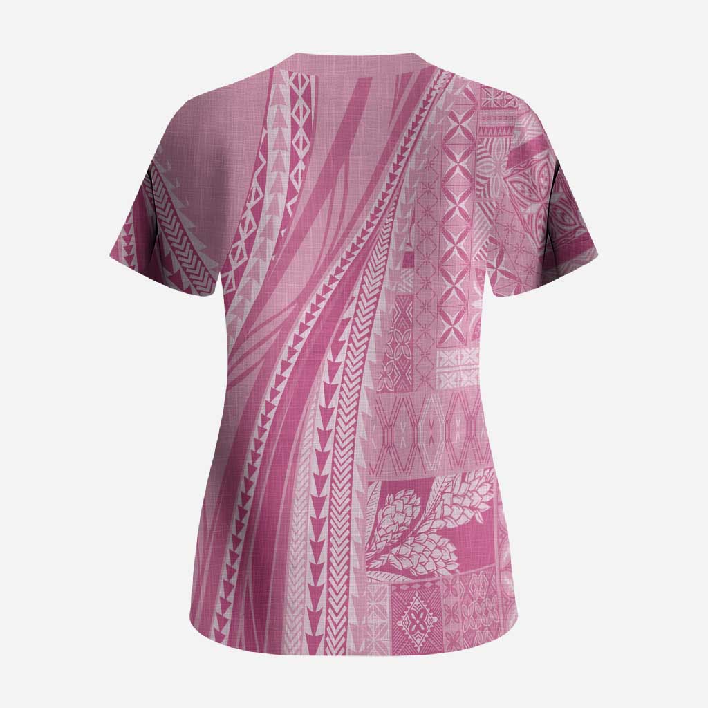 Pasifika Women's Day - Samoa Siapo Malu Tattoo Inspired Scrub Top Pink LT7 - Polynesian Pride