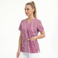 Pasifika Women's Day - Samoa Siapo Malu Tattoo Inspired Scrub Top Pink LT7 - Polynesian Pride
