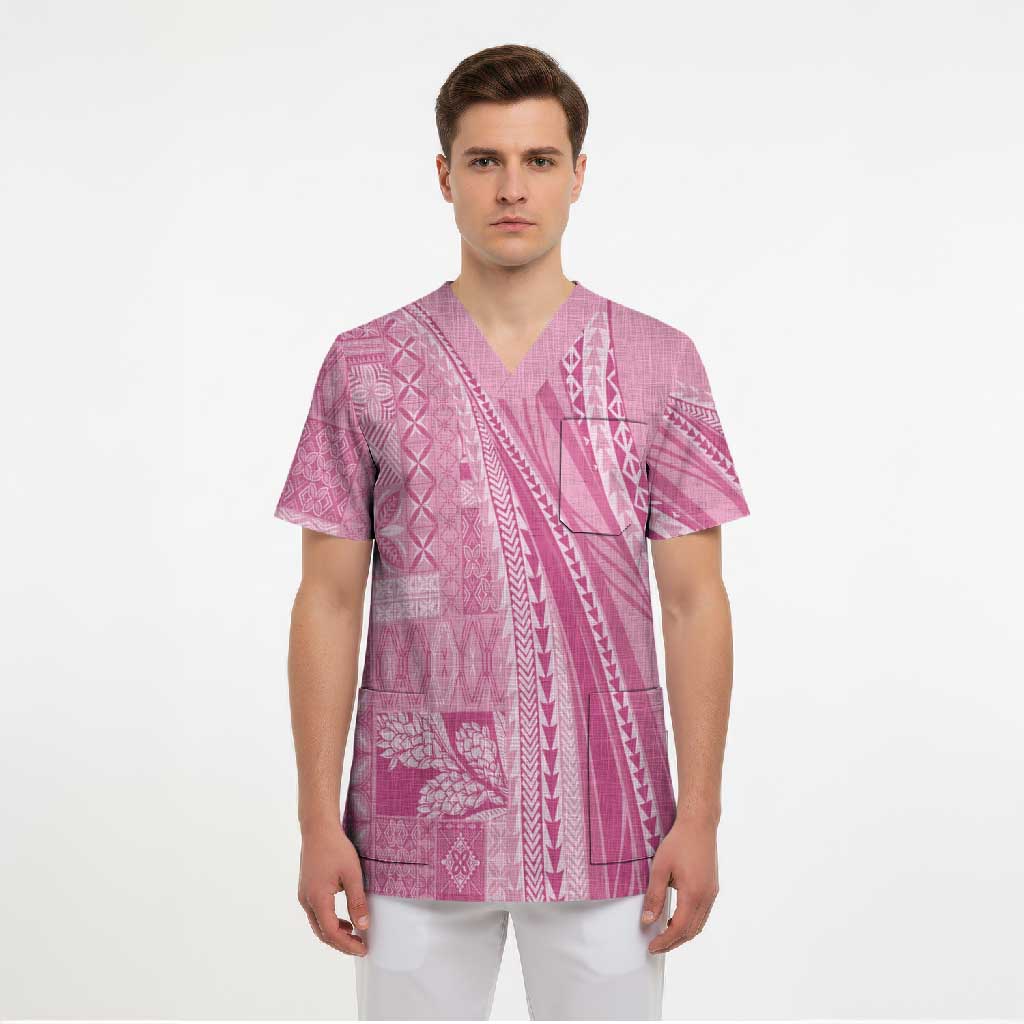 Pasifika Women's Day - Samoa Siapo Malu Tattoo Inspired Scrub Top Pink LT7 - Polynesian Pride