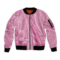 Pasifika Women's Day - Samoa Siapo Malu Tattoo Inspired Sleeve Zip Bomber Jacket Pink LT7 Unisex Pink - Polynesian Pride