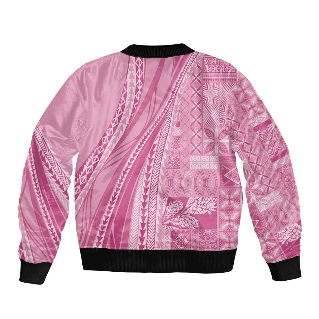 Pasifika Women's Day - Samoa Siapo Malu Tattoo Inspired Sleeve Zip Bomber Jacket Pink LT7 - Polynesian Pride