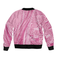 Pasifika Women's Day - Samoa Siapo Malu Tattoo Inspired Sleeve Zip Bomber Jacket Pink LT7 - Polynesian Pride