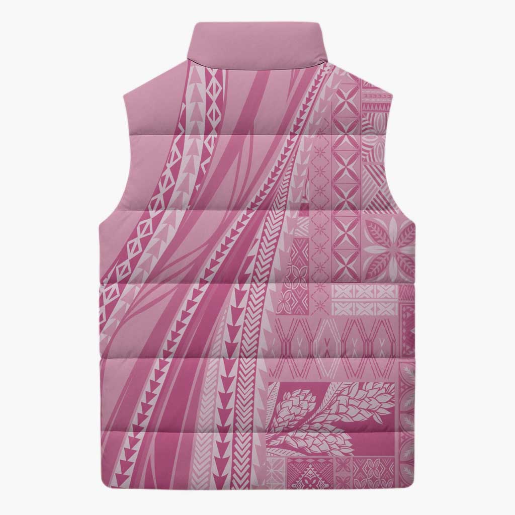 Pasifika Women's Day - Samoa Siapo Malu Tattoo Inspired Sleeveless Puffer Jacket Pink LT7 - Polynesian Pride