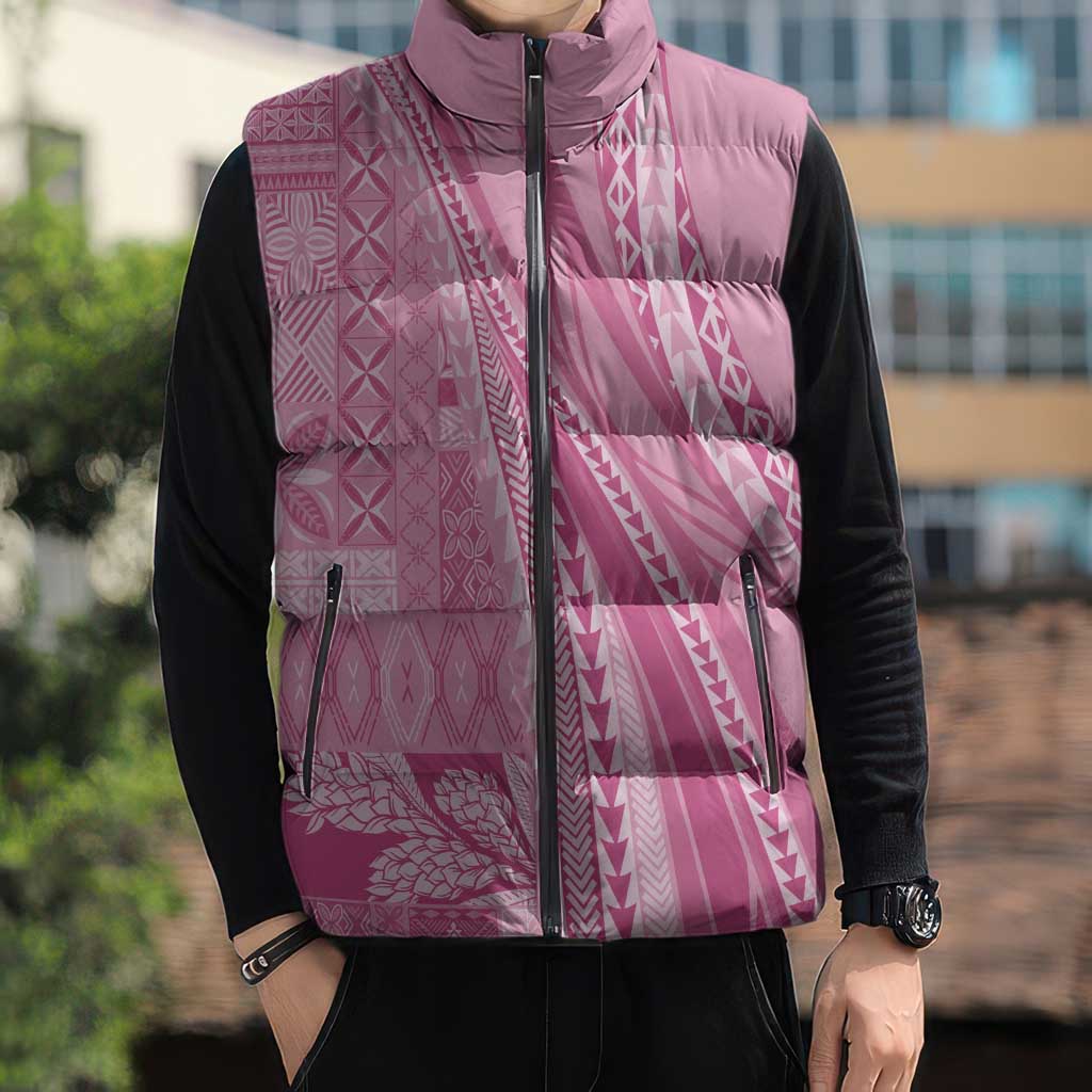Pasifika Women's Day - Samoa Siapo Malu Tattoo Inspired Sleeveless Puffer Jacket Pink LT7 - Polynesian Pride