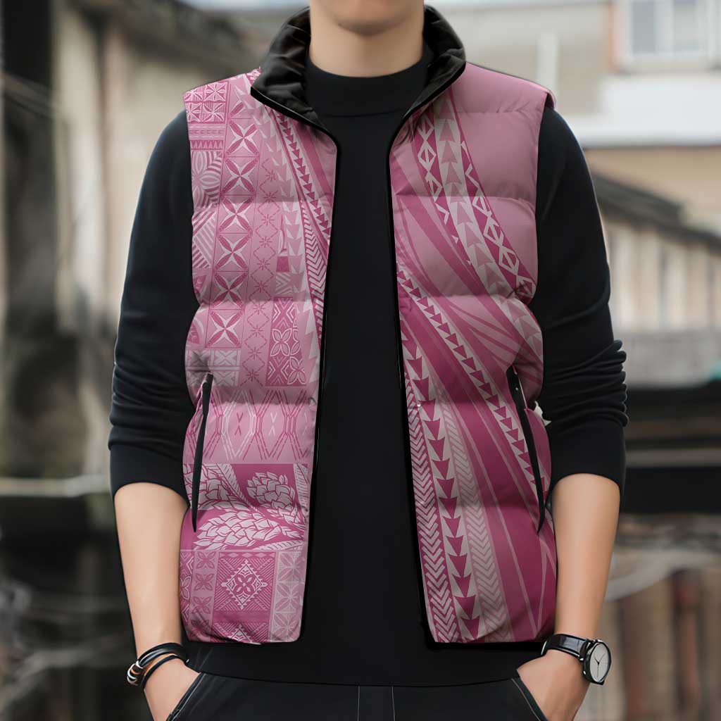 Pasifika Women's Day - Samoa Siapo Malu Tattoo Inspired Sleeveless Puffer Jacket Pink LT7 - Polynesian Pride