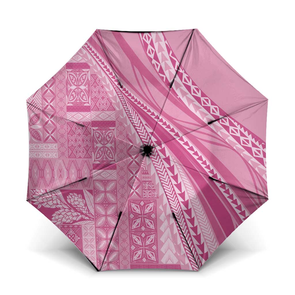Pasifika Women's Day - Samoa Siapo Malu Tattoo Inspired Umbrella Pink LT7 One Size Folded 11.42 inch Opened Diameter 37.4 inch Pink - Polynesian Pride
