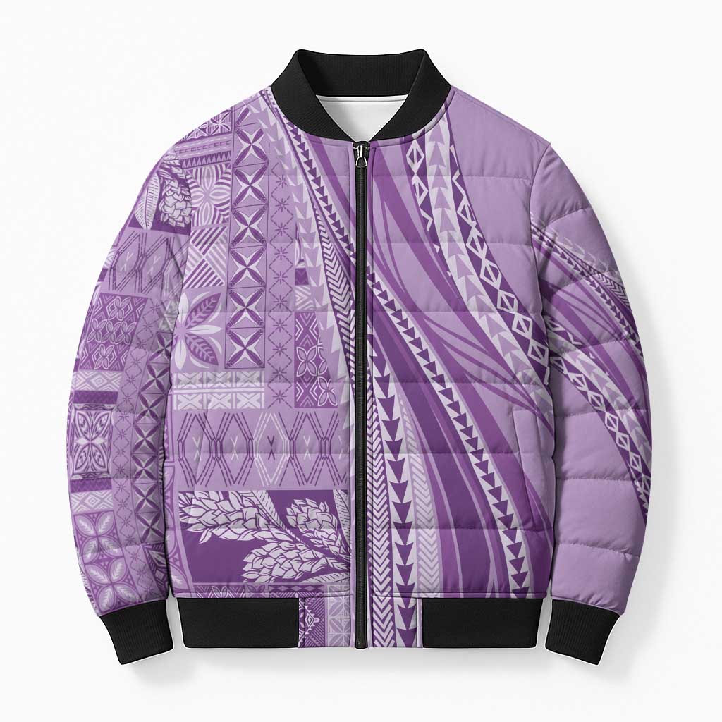 Pasifika Women's Day - Samoa Siapo Malu Tattoo Inspired Bomber Puffer Jacket Lavender LT7 Unisex Lavender - Polynesian Pride