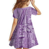 Pasifika Women's Day - Samoa Siapo Malu Tattoo Inspired Kid Short Sleeve Dress Lavender LT7 - Polynesian Pride