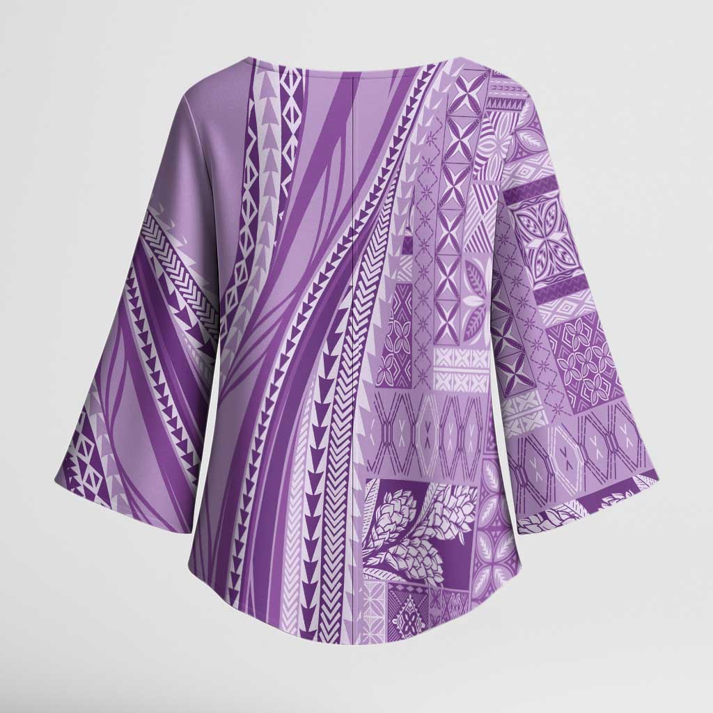 Pasifika Women's Day - Samoa Siapo Malu Tattoo Inspired Kimono Sleeve Blouse Lavender LT7 - Polynesian Pride
