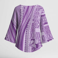 Pasifika Women's Day - Samoa Siapo Malu Tattoo Inspired Kimono Sleeve Blouse Lavender LT7 - Polynesian Pride