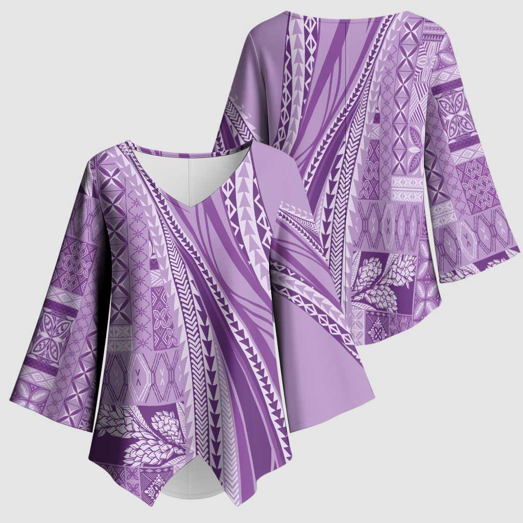 Pasifika Women's Day - Samoa Siapo Malu Tattoo Inspired Kimono Sleeve Blouse Lavender LT7 - Polynesian Pride