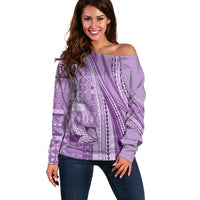 Pasifika Women's Day - Samoa Siapo Malu Tattoo Inspired Off Shoulder Sweater Lavender LT7 Women Lavender - Polynesian Pride