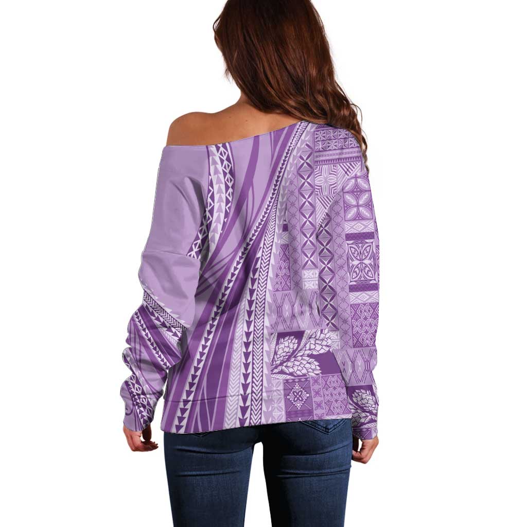 Pasifika Women's Day - Samoa Siapo Malu Tattoo Inspired Off Shoulder Sweater Lavender LT7 - Polynesian Pride