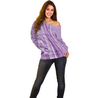 Pasifika Women's Day - Samoa Siapo Malu Tattoo Inspired Off Shoulder Sweater Lavender LT7 - Polynesian Pride
