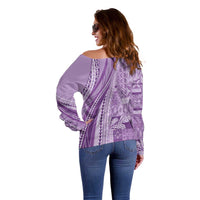 Pasifika Women's Day - Samoa Siapo Malu Tattoo Inspired Off Shoulder Sweater Lavender LT7 - Polynesian Pride