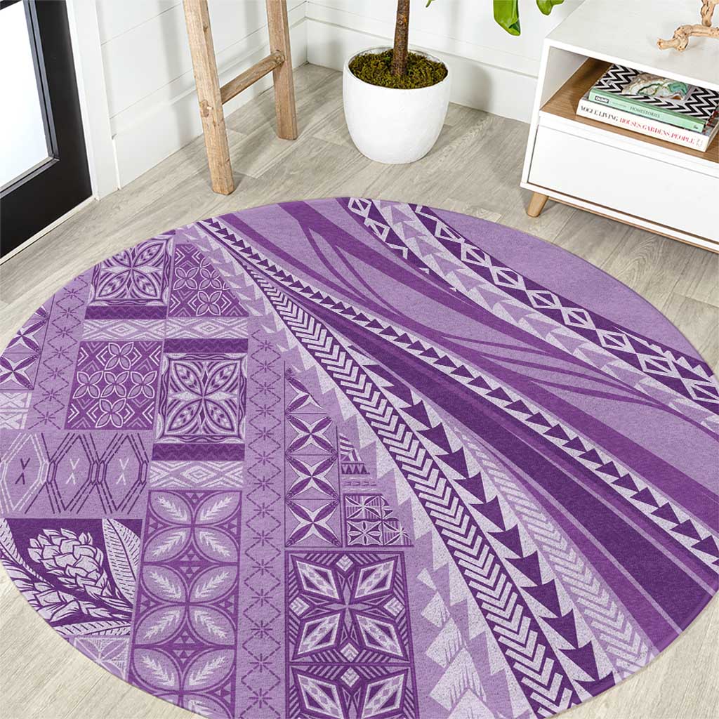 Pasifika Women's Day - Samoa Siapo Malu Tattoo Inspired Round Carpet Lavender LT7 Lavender - Polynesian Pride