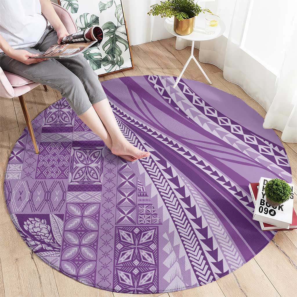 Pasifika Women's Day - Samoa Siapo Malu Tattoo Inspired Round Carpet Lavender LT7 - Polynesian Pride