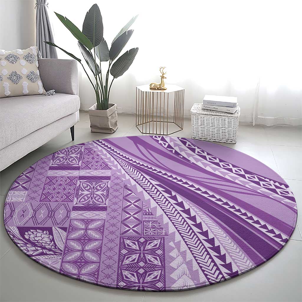 Pasifika Women's Day - Samoa Siapo Malu Tattoo Inspired Round Carpet Lavender LT7 - Polynesian Pride
