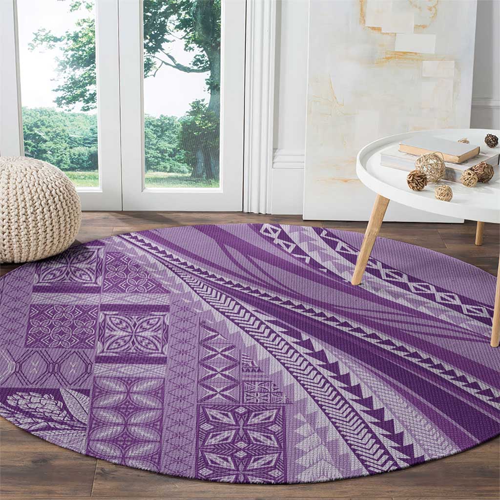 Pasifika Women's Day - Samoa Siapo Malu Tattoo Inspired Round Carpet Lavender LT7 - Polynesian Pride