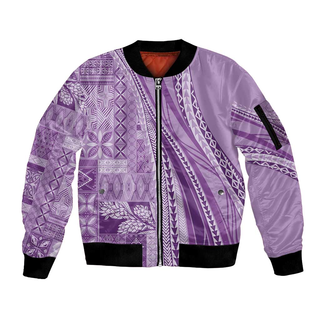 Pasifika Women's Day - Samoa Siapo Malu Tattoo Inspired Sleeve Zip Bomber Jacket Lavender LT7 Unisex Lavender - Polynesian Pride